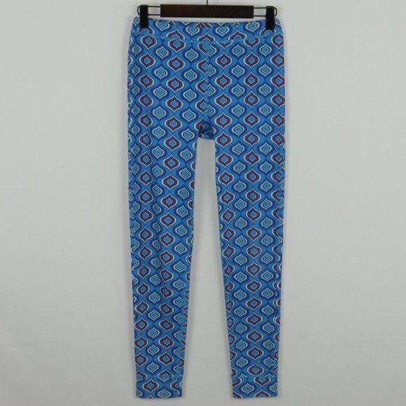 REI Kids Medium Blue & Red Patterned Pull On Light Weight Activewear Leggings - Picture 1 of 6
